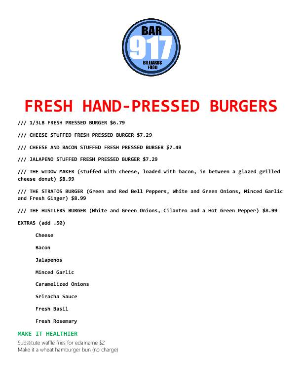 The 917 - Anniston, AL menu_pic