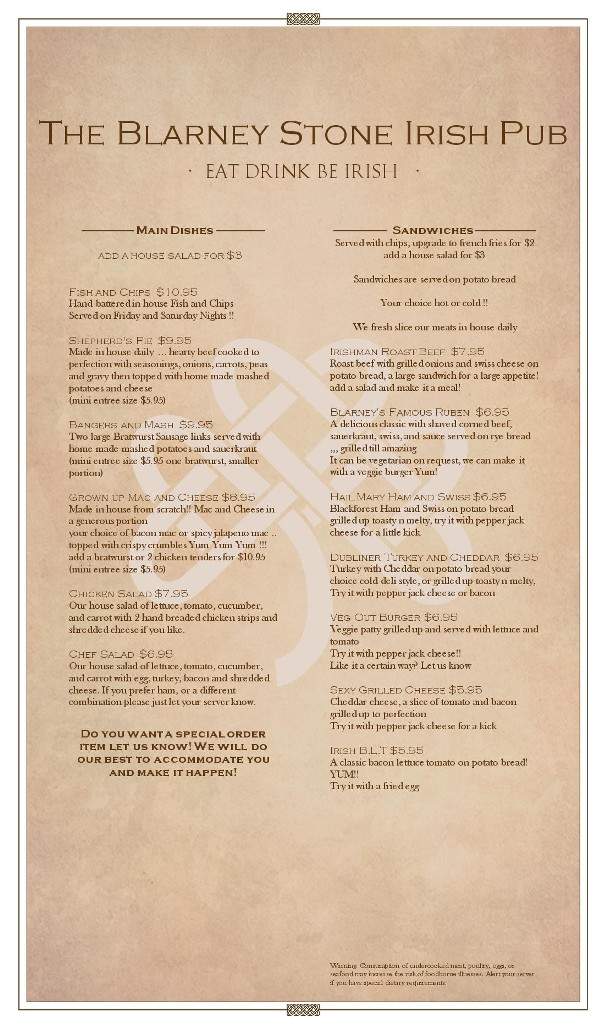 The Blarney Stone Irish Pub - Eureka Springs, AR menu_pic