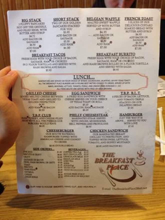 Menu of The Breakfast Place in The Woodlands, TX 77382