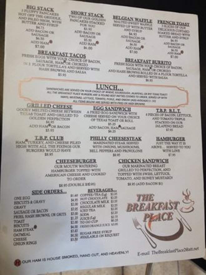 Online Menu of The Breakfast Place, The Woodlands, TX