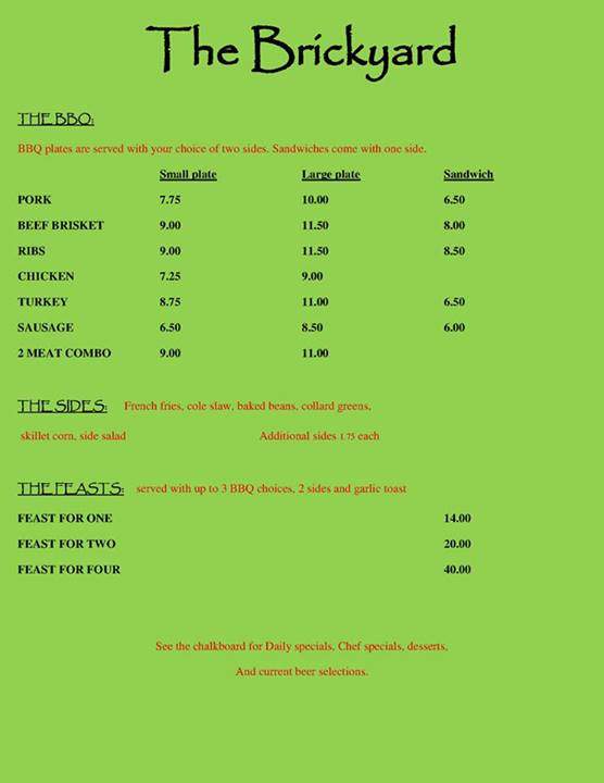 The Brickyard - Green Cove Springs, FL menu_pic