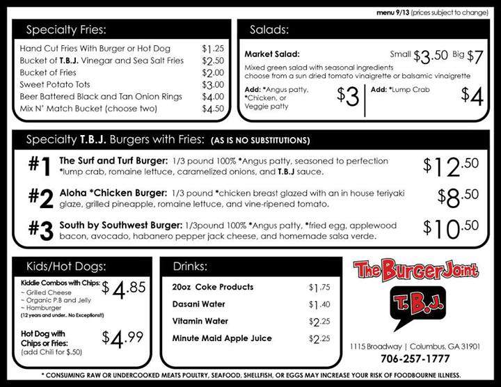 The Burger Joint - Columbus, GA menu_pic