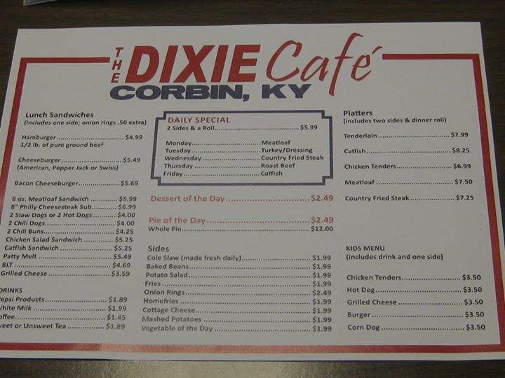 The Dixie Cafe - Corbin, KY menu_pic