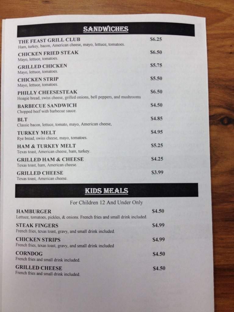 The Feast Grill - Fort Worth, TX menu_pic