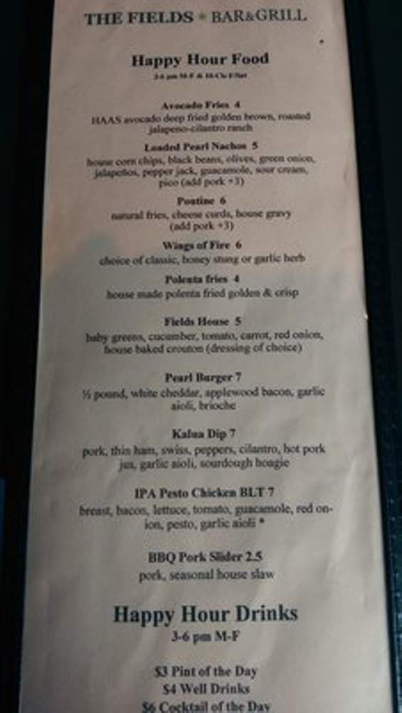 The Fields Bar & Grill - Portland, OR menu_pic