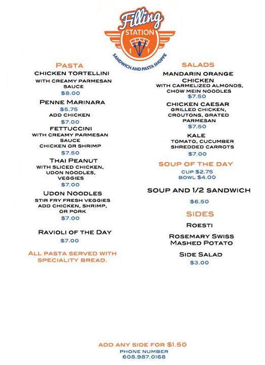 The Filling Station - Mineral Point, WI menu_pic