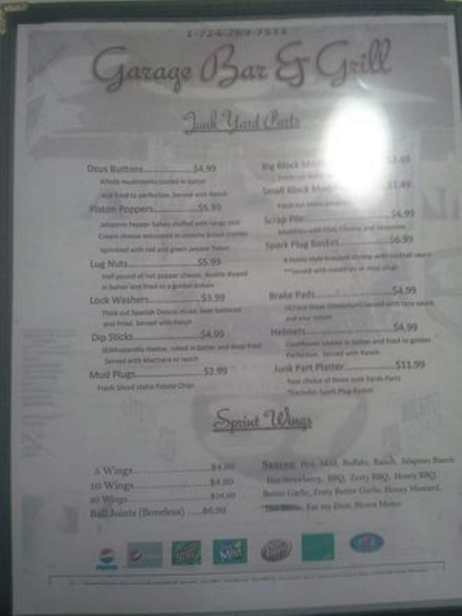 The Garage Bar & Grill - Jackson Center, PA menu_pic