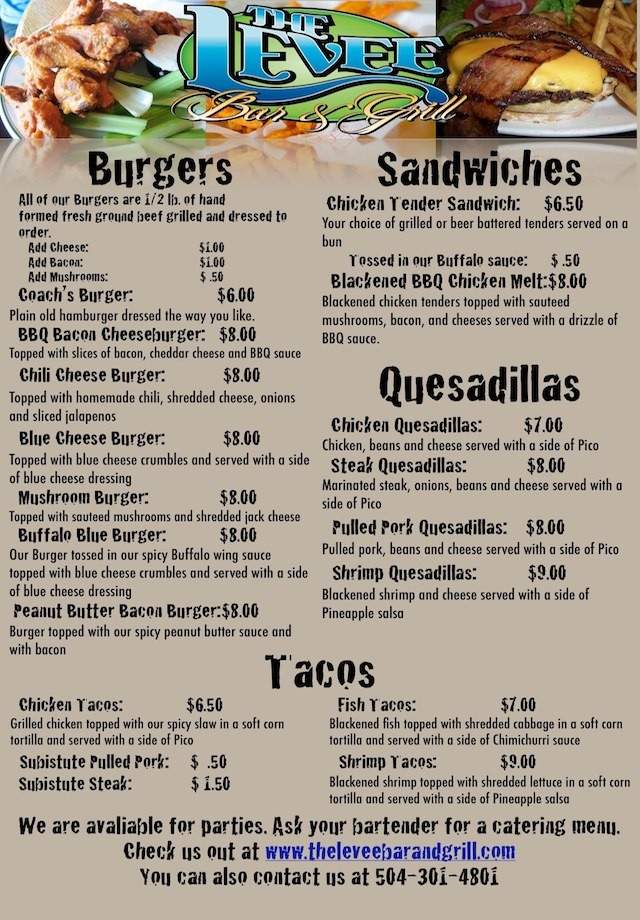The Levee Bar and Grill - Gretna, LA menu_pic