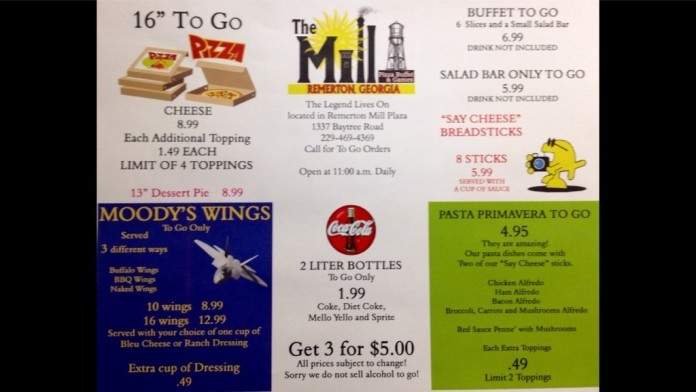 The Mill - Valdosta, GA menu_pic