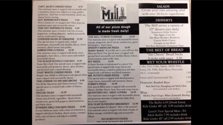 The Mill - Valdosta, GA menu_pic