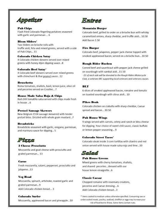 The Public House - Colorado Springs, CO menu_pic