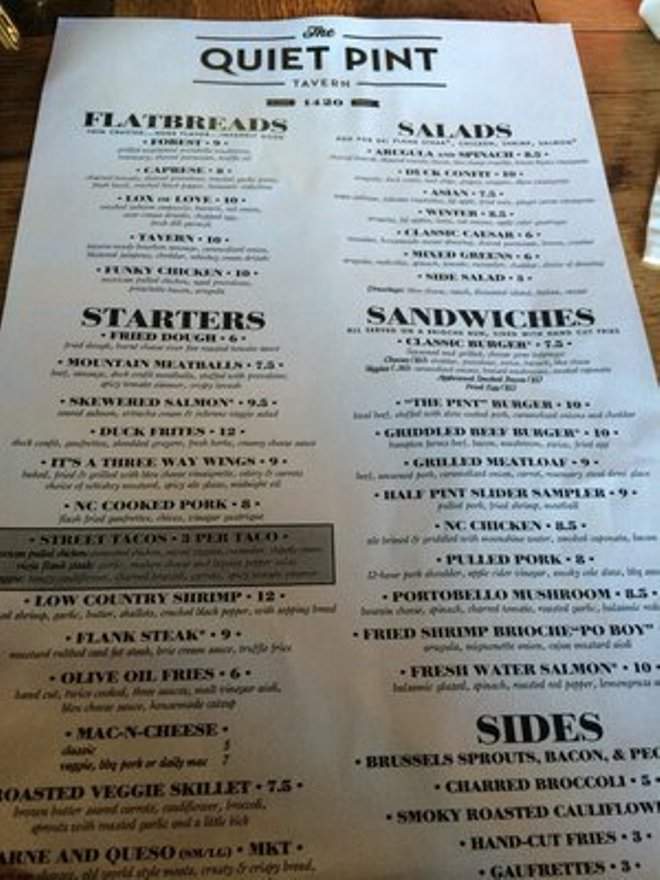 The Quiet Pint Tavern - Winston Salem, NC menu_pic