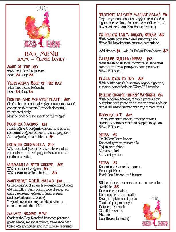 The Red Hen - Westport, CT menu_pic