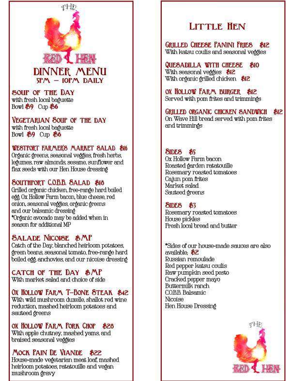 The Red Hen - Westport, CT menu_pic