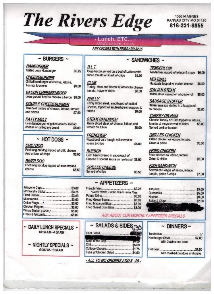 The Rivers Edge - Kansas City, MO menu_pic