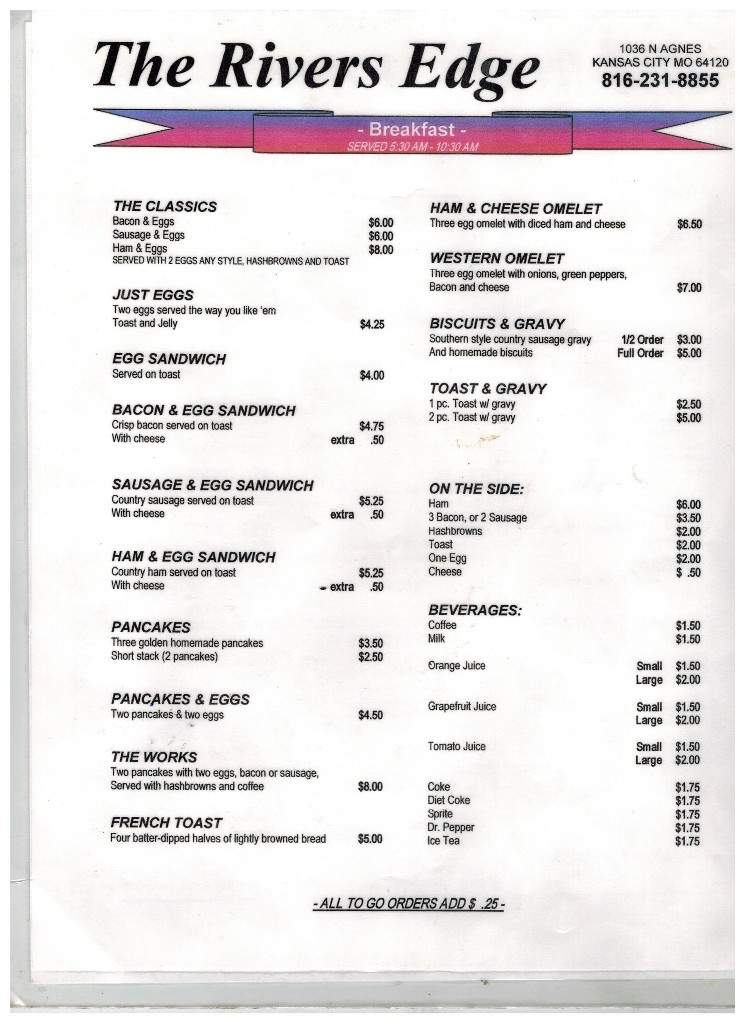 The Rivers Edge - Kansas City, MO menu_pic