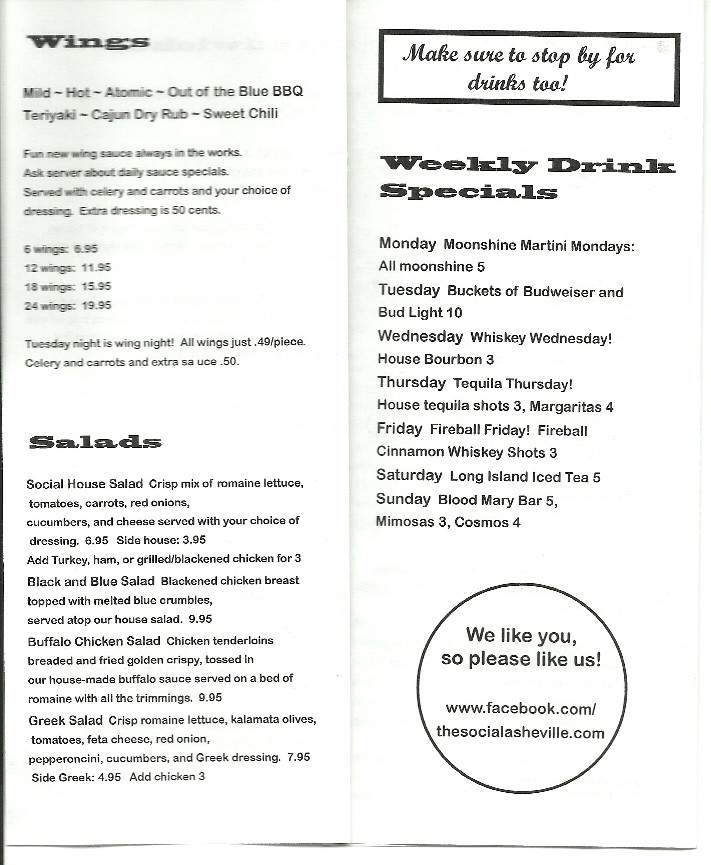 The Social - Asheville, NC menu_pic