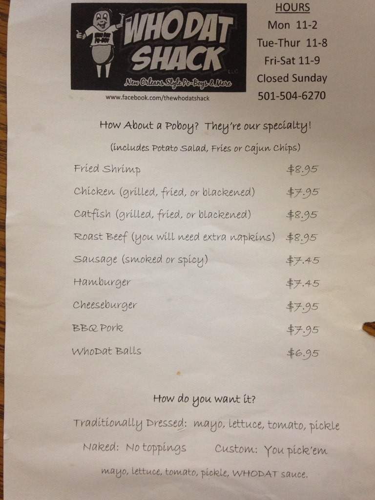 The Whodat Shack - Conway, AR menu_pic