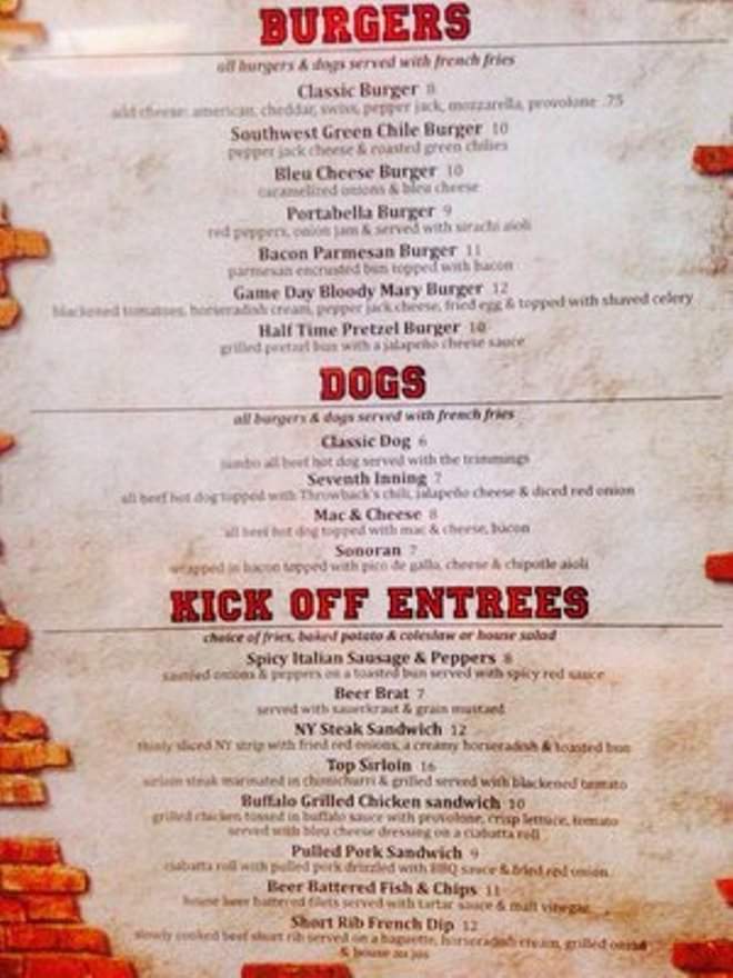 Throwbacks - Tucson, AZ menu_pic