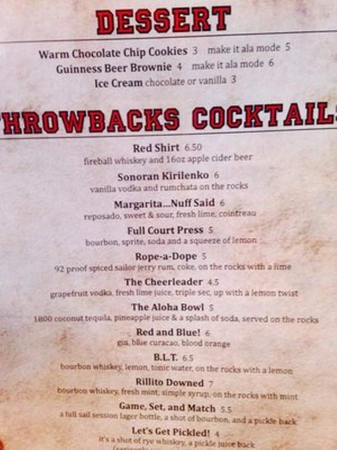 Throwbacks - Tucson, AZ menu_pic