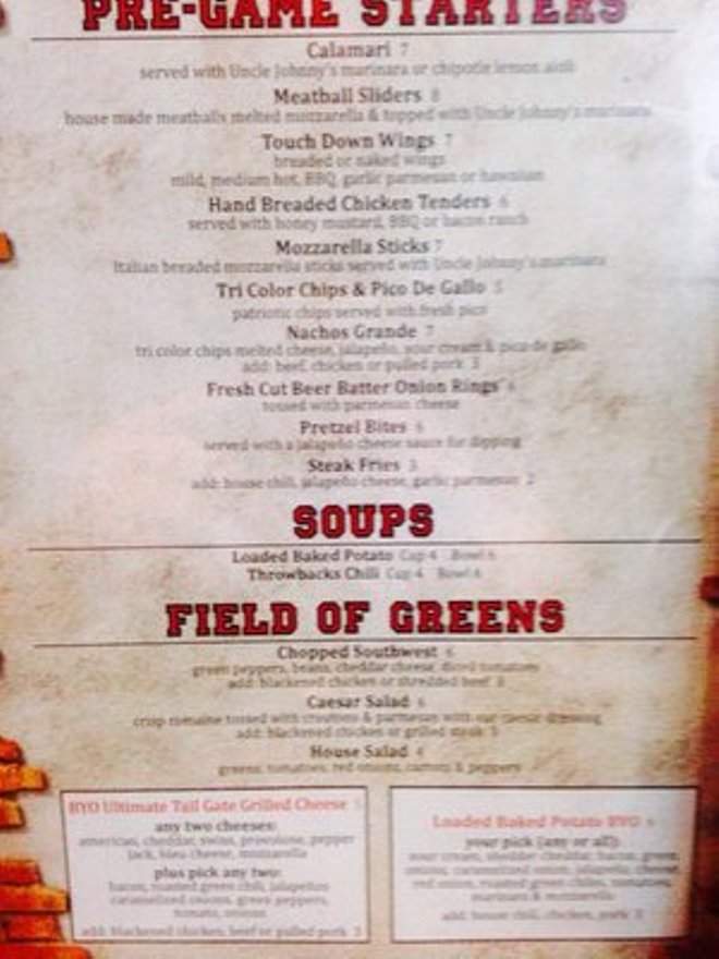 Throwbacks - Tucson, AZ menu_pic