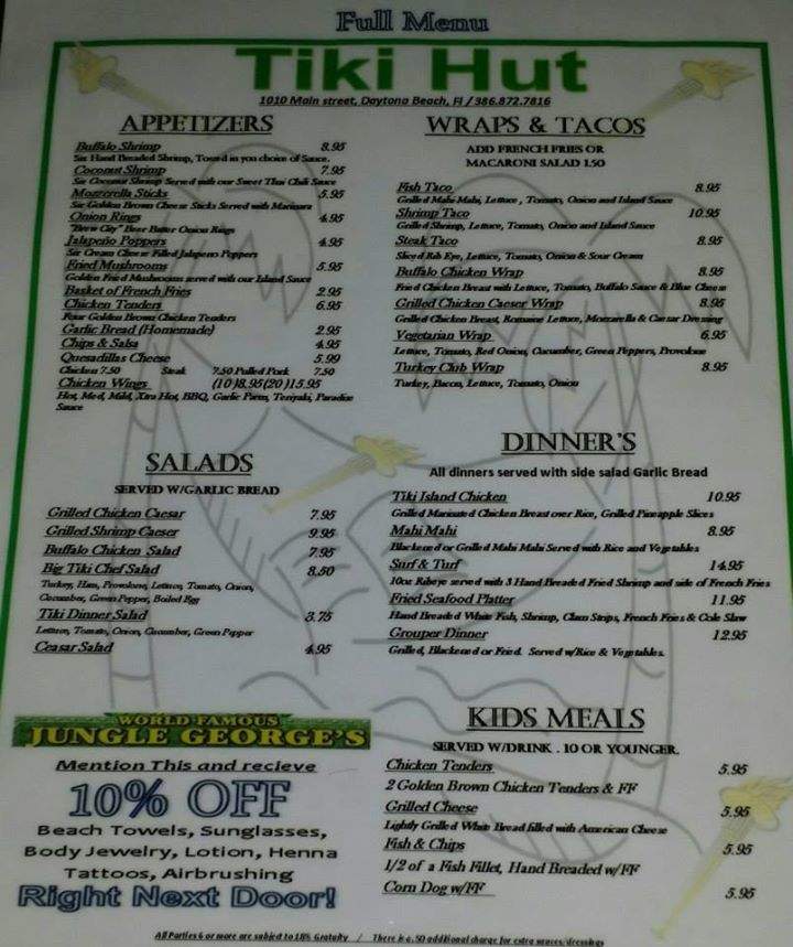 Tiki Hut Pub & Grill - Daytona Beach, FL menu_pic