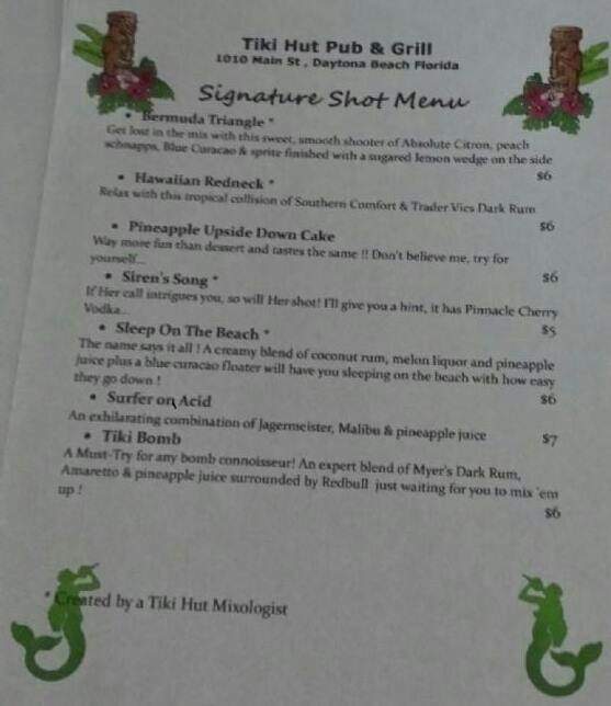 Tiki Hut Pub & Grill - Daytona Beach, FL menu_pic