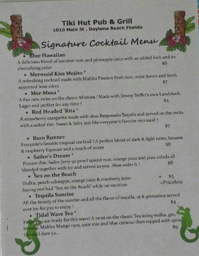 Tiki Hut Pub & Grill - Daytona Beach, FL menu_pic