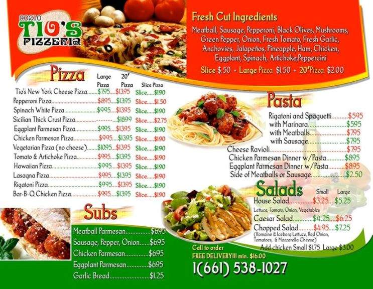 Tio's Pizzeria - Palmdale, CA menu_pic