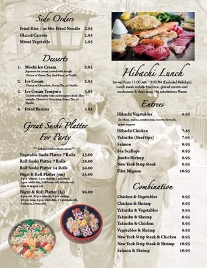 Toko Japanese Steak House - Streetsboro, OH menu_pic