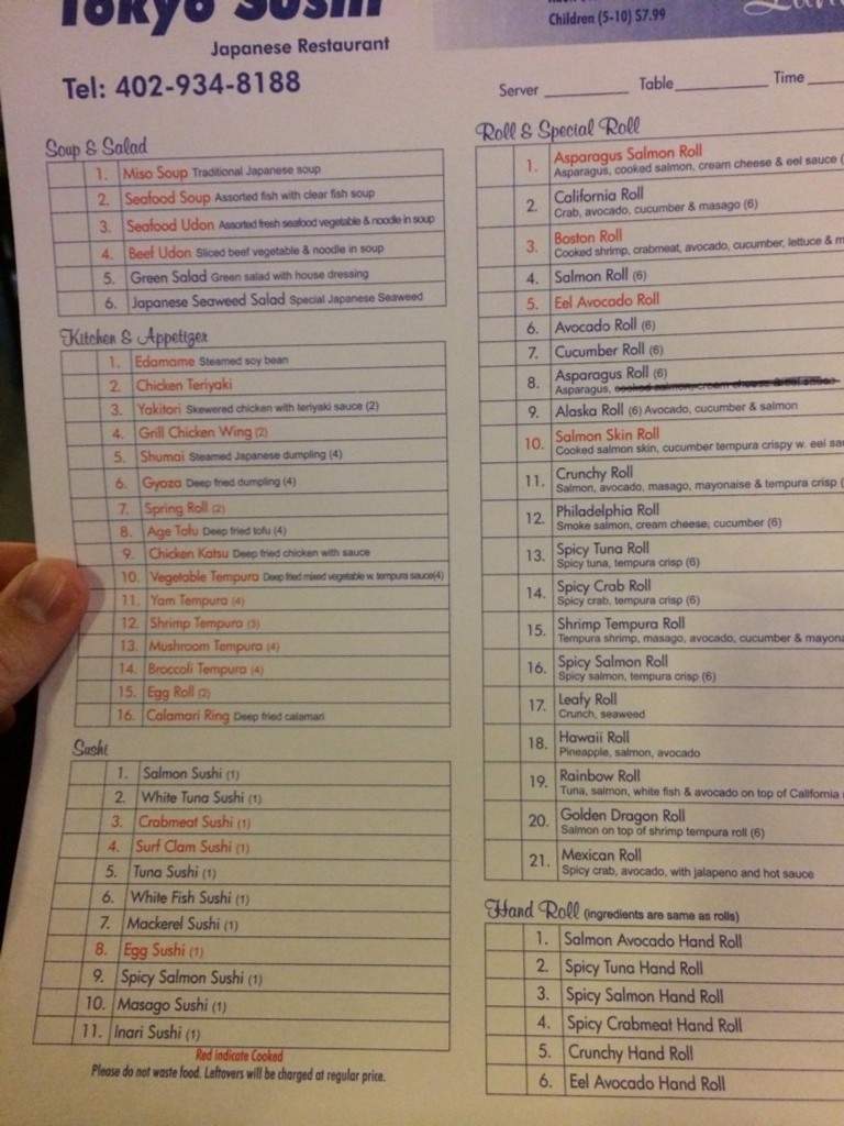 Tokyo Sushi - Omaha, NE menu_pic