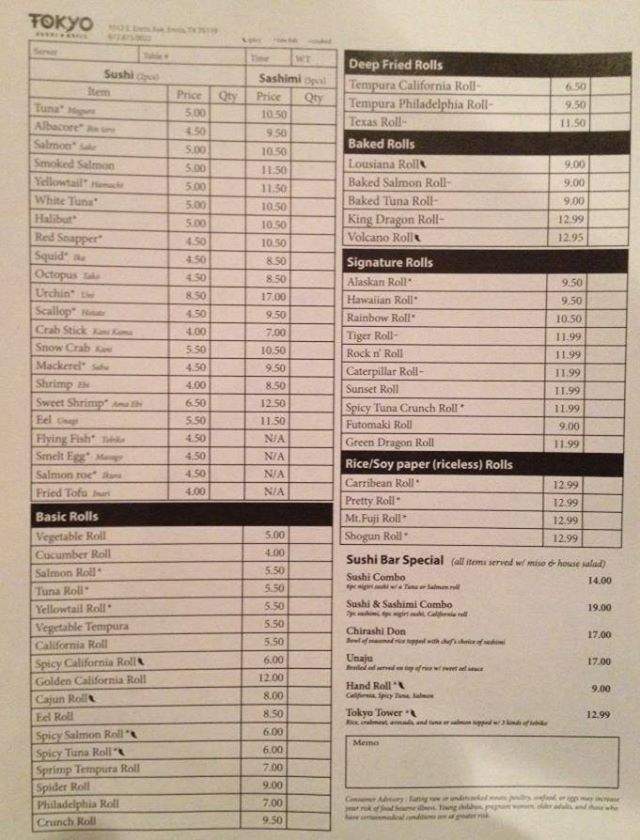Tokyo Sushi and Grill - Ennis, TX menu_pic
