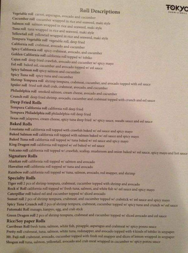 Tokyo Sushi and Grill - Ennis, TX menu_pic