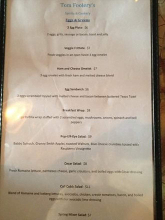 Tom Foolery's Cookery and Spirits - New Orleans, LA menu_pic