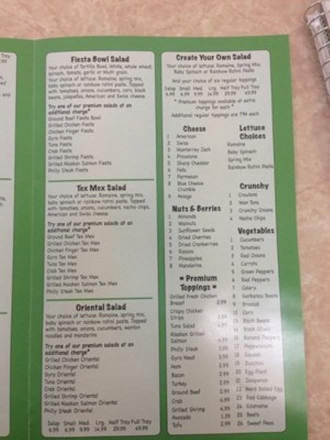 Toma's Salad Shop - Brighton, MI menu_pic