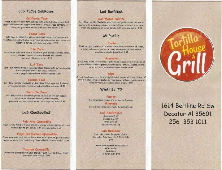 Tortilla House Grill - Decatur, AL menu_pic