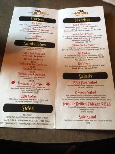 Townsend Bar-B-Que Market - Melbourne, AR menu_pic