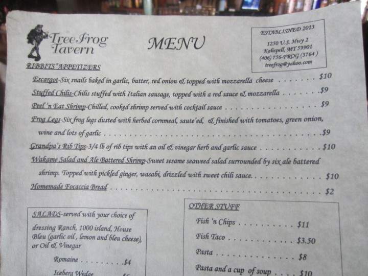 Tree Frog Tavern - Kalispell, MT menu_pic