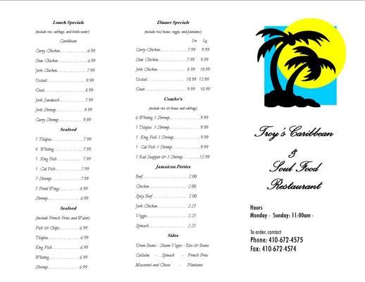 Troy's Caribbean and Soul Food - Odenton, MD menu_pic