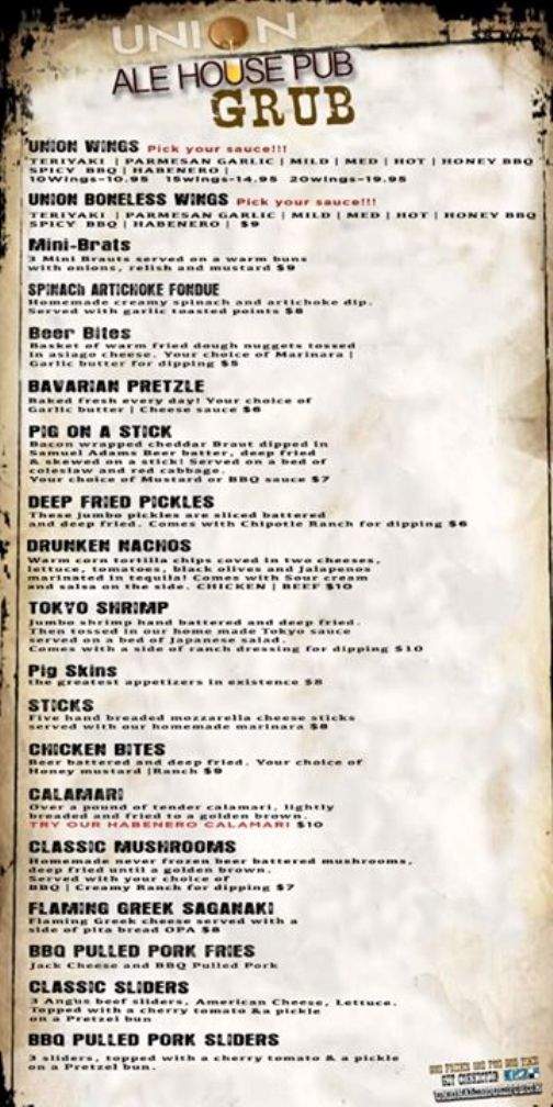 Union Ale House - Prospect Heights, IL menu_pic