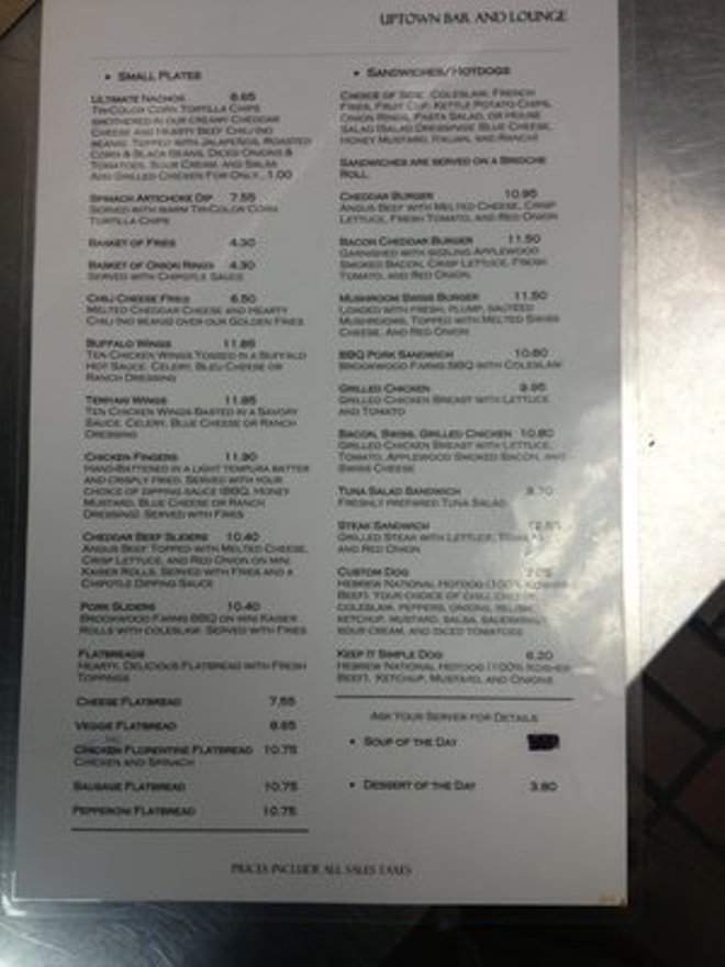Uptown Bar & Lounge - Charlotte, NC menu_pic