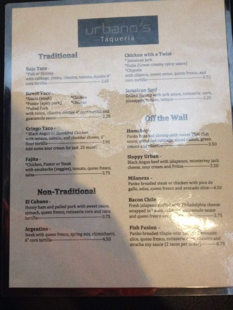 Urbano's Taqueria - Lafayette, LA menu_pic