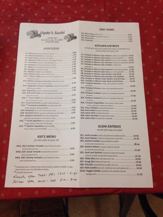 Uyde's Sushi - Port St Lucie, FL menu_pic