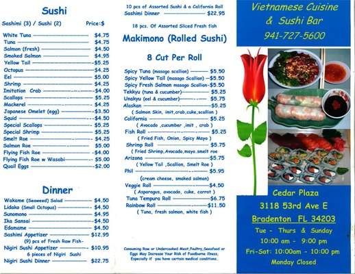Vietnamese Cuisine & Sushi Bar - Bradenton, FL menu_pic