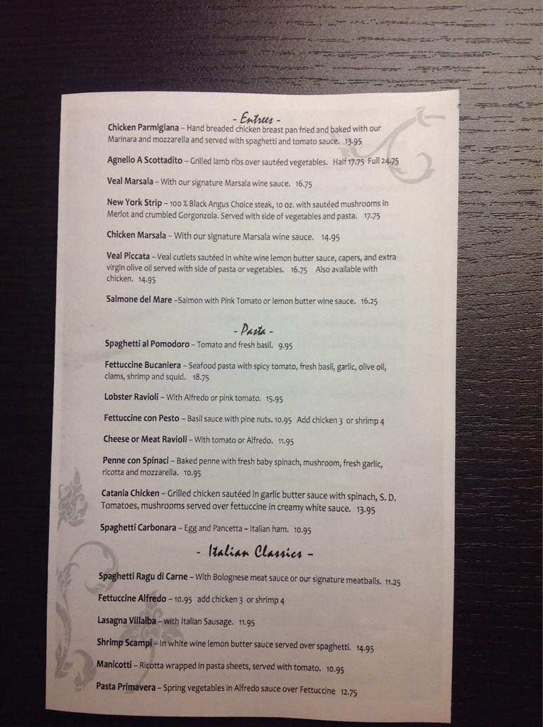 Villalba Italian Restaurant - Nashville, TN menu_pic