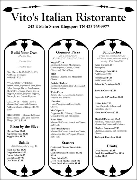 Vito's Italian Ristorante - Kingsport, TN menu_pic