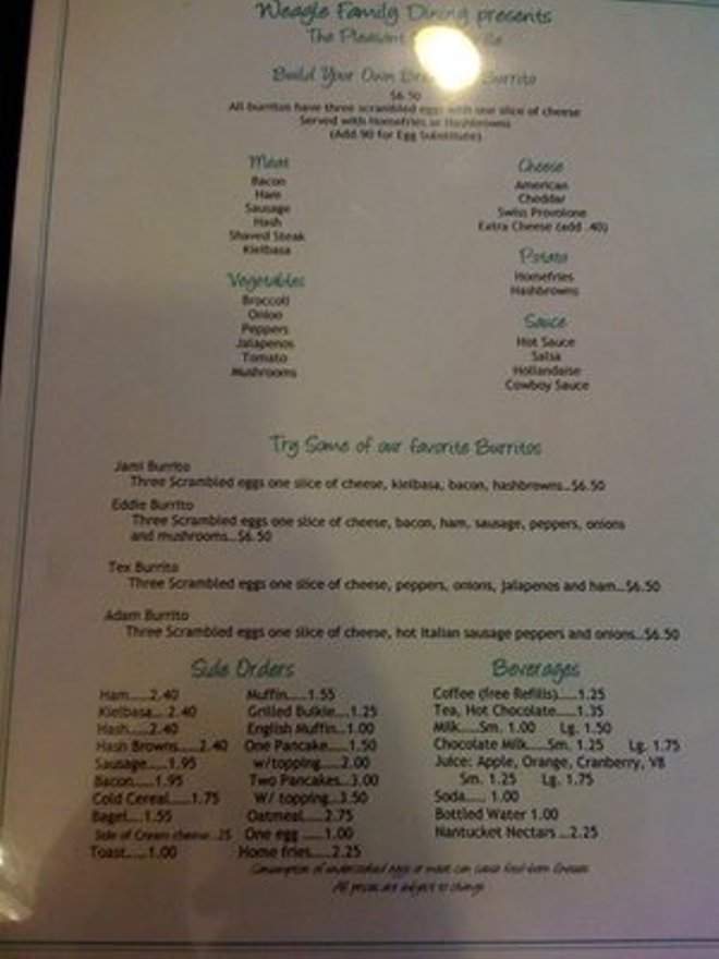 Weagles Family Dining - Worcester, MA menu_pic