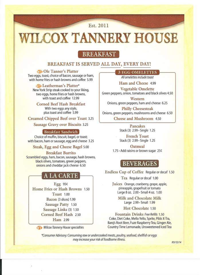 Wilcox Tannery House - Wilcox, PA menu_pic