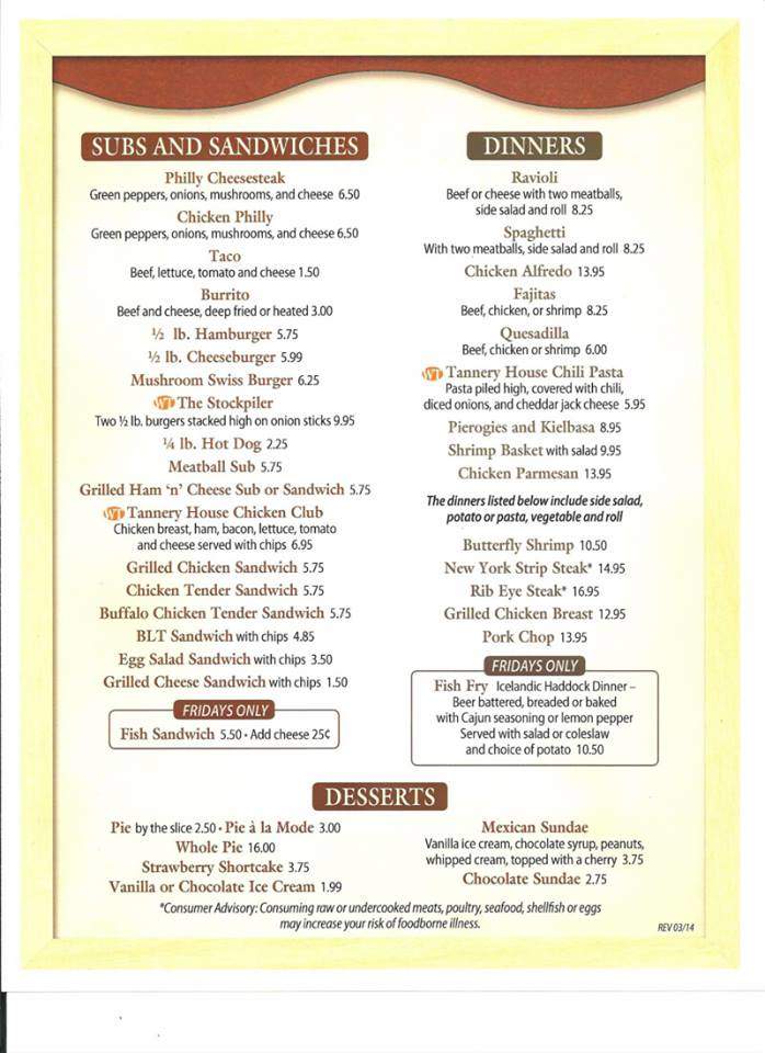 Wilcox Tannery House - Wilcox, PA menu_pic