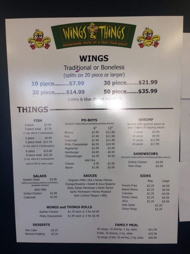 Menu of Wings & Things in Yukon, OK 73099